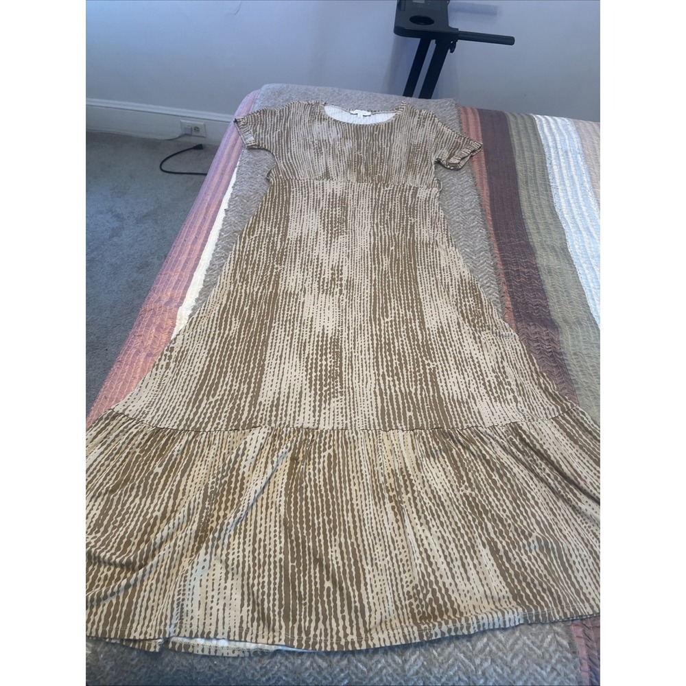 New Directions Women's Dress Beige/Brown ( S ) Short Sleeve Knee Length Stretch